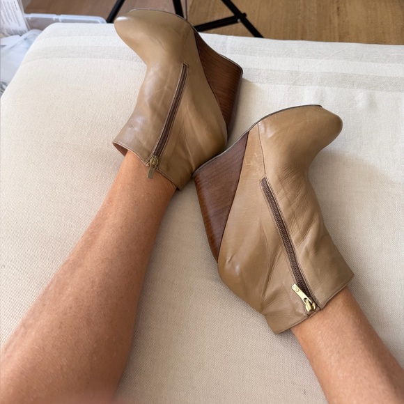 Neiman Marcus Pura Lopez Wedge Bootie Light Tan Leather Super comfortable Sexi 🔥 - Picture 2 of 14